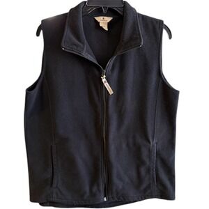 Woolrich Women's Large Fleece Vest Black Full Zip Collar Pockets